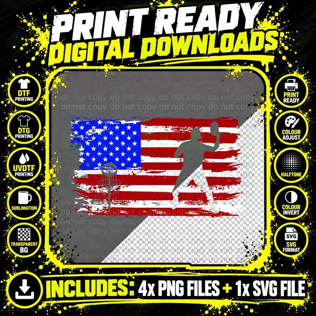 Vintage American Flag Disc Golf Men Women Youth T-Shirt Png SVG Digital Bundle