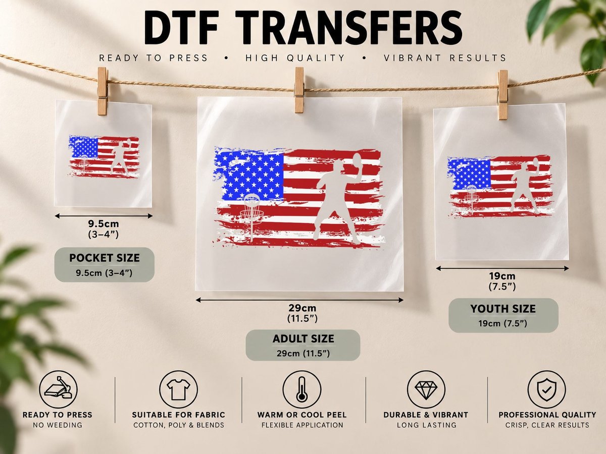 Vintage American Flag Disc Golf Men Women Youth DTF Transfer Iron On