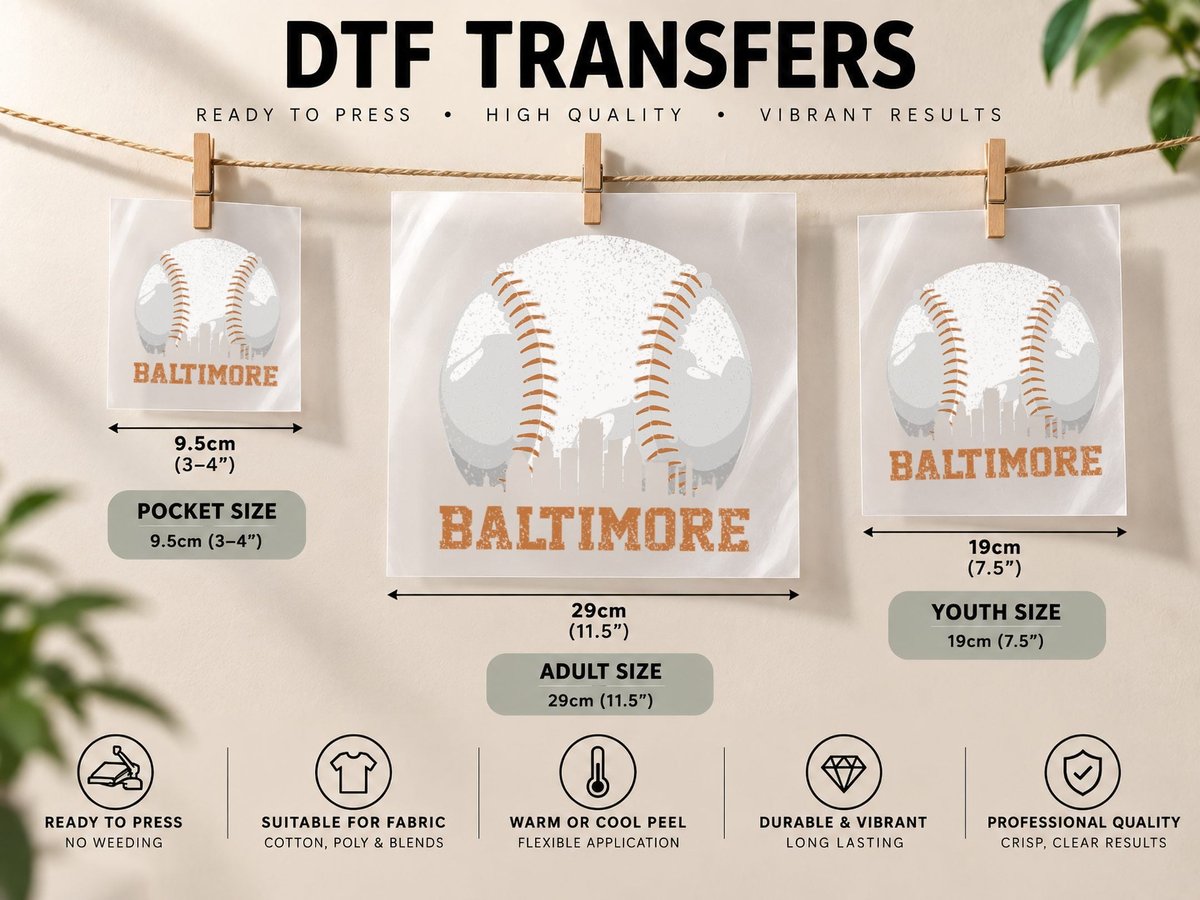 Vintage Baltimore Cityscape Baseball Lover Player and Fans DTF Transfer Iron On