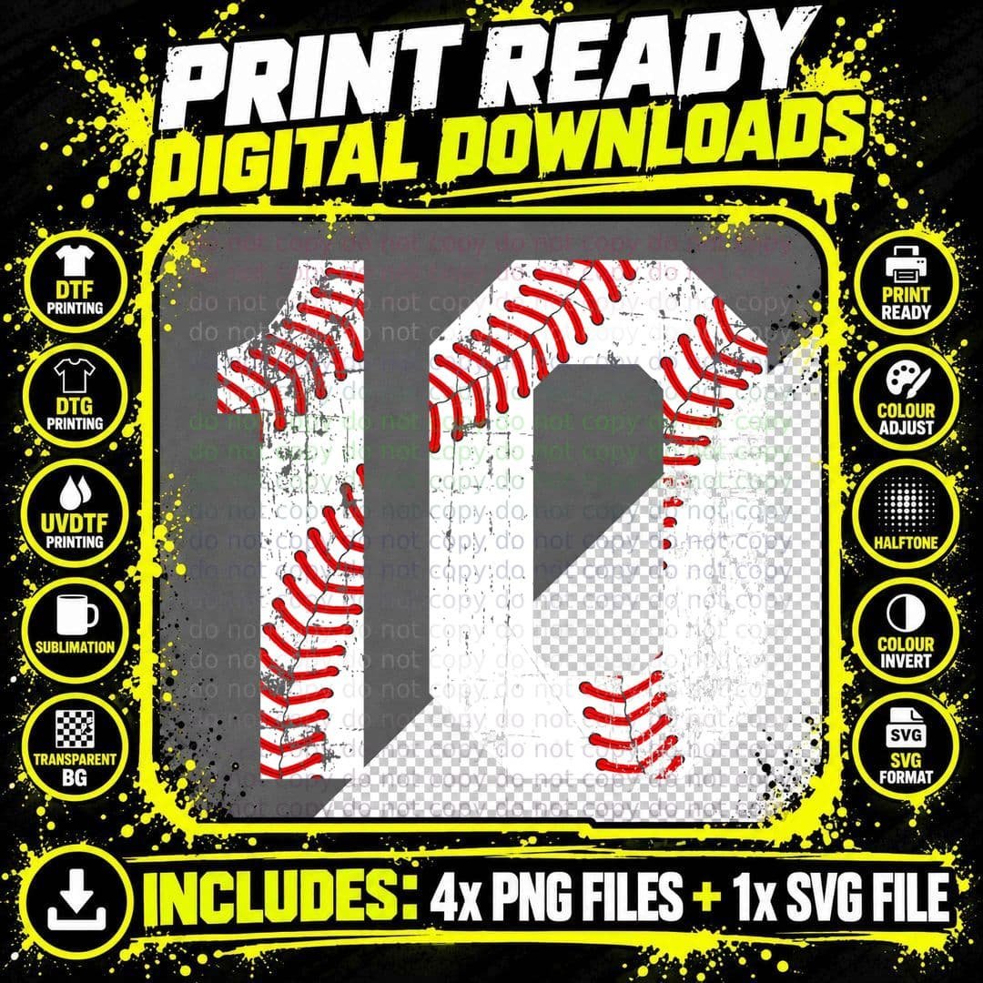 Vintage Baseball 10 Jersey Number T-Shirt Png SVG Digital Bundle