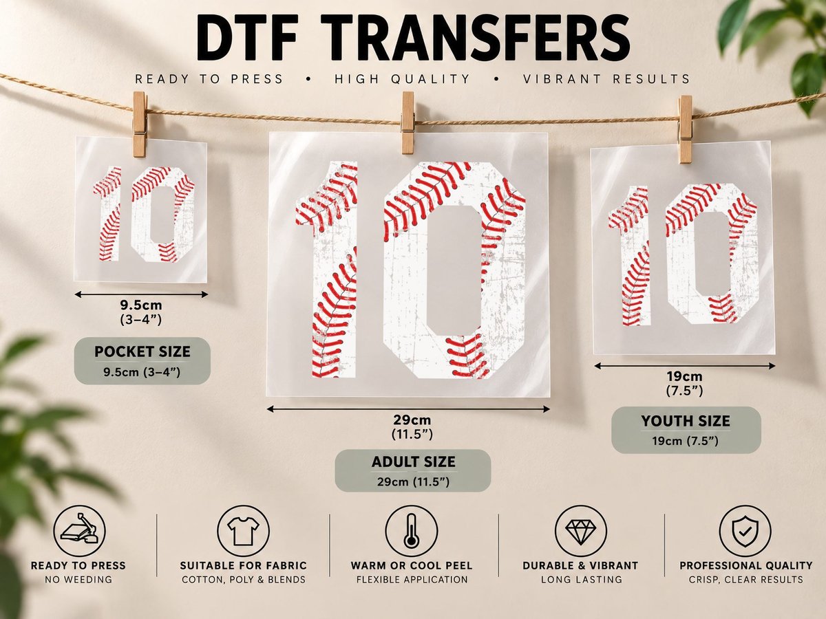Vintage Baseball 10 Jersey Number DTF Transfer Iron On