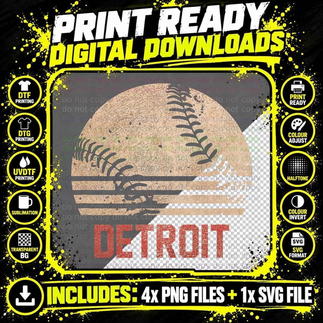 Vintage Baseball Detroit Cool Softball Gift T-Shirt Png SVG Digital Bundle