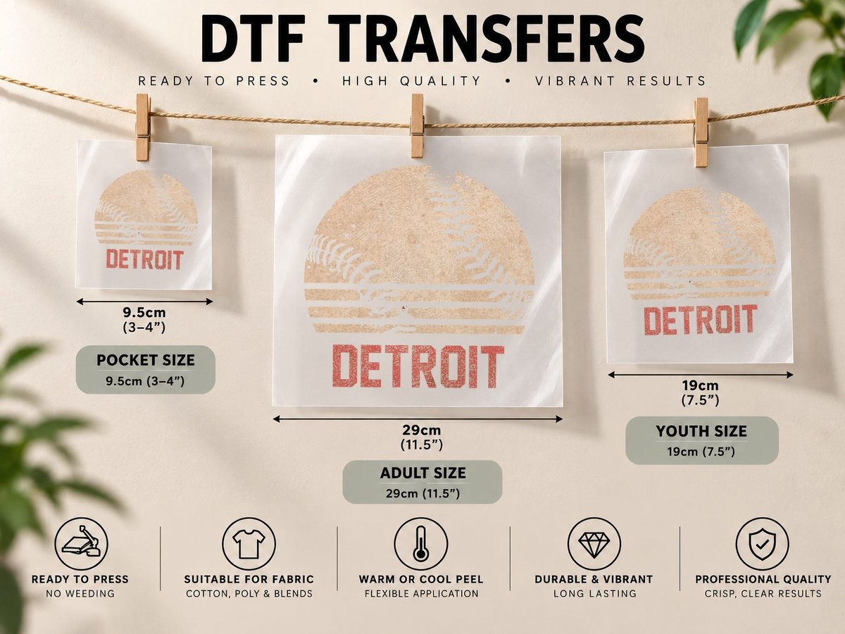 Vintage Baseball Detroit Cool Softball Gift DTF Transfer Iron On