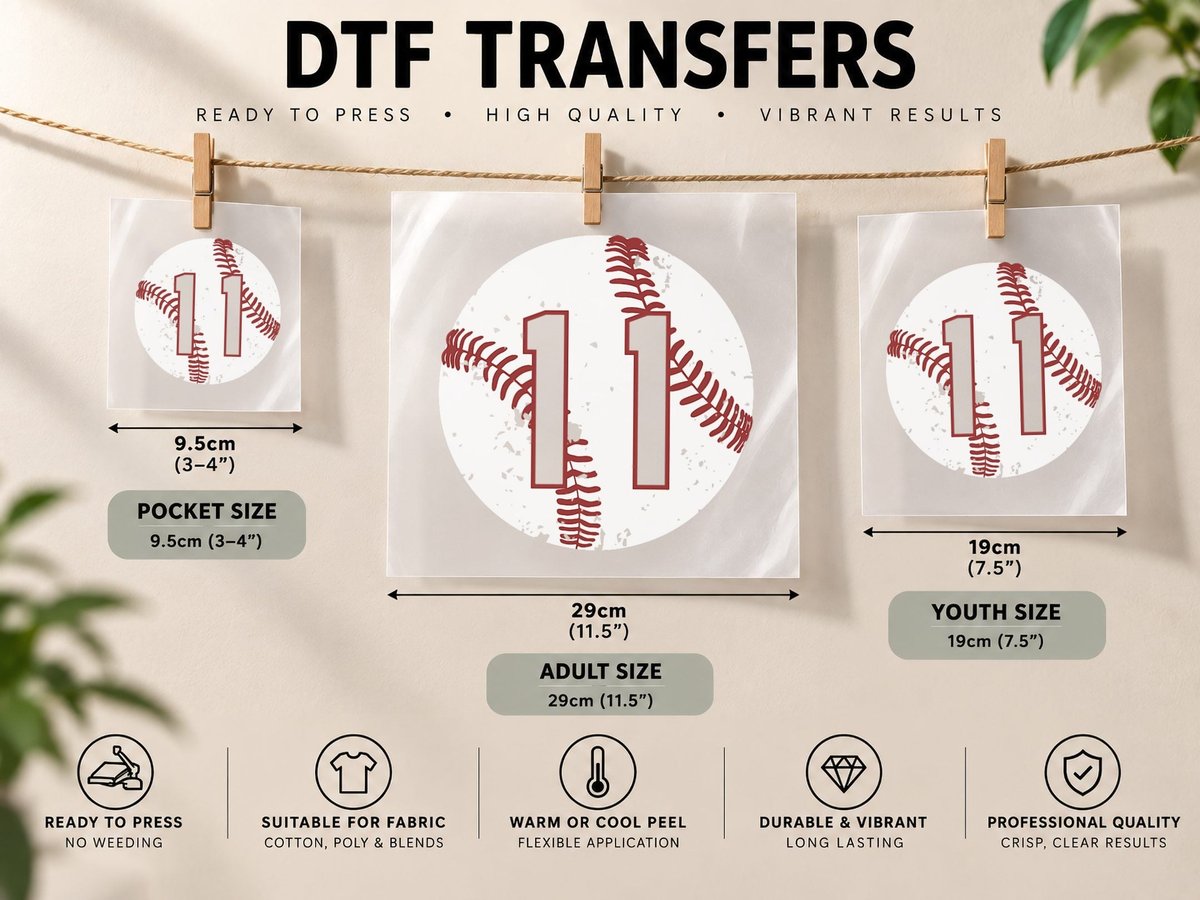 Vintage Baseball Number 11 Cool Softball Mom Gift DTF Transfer Iron On