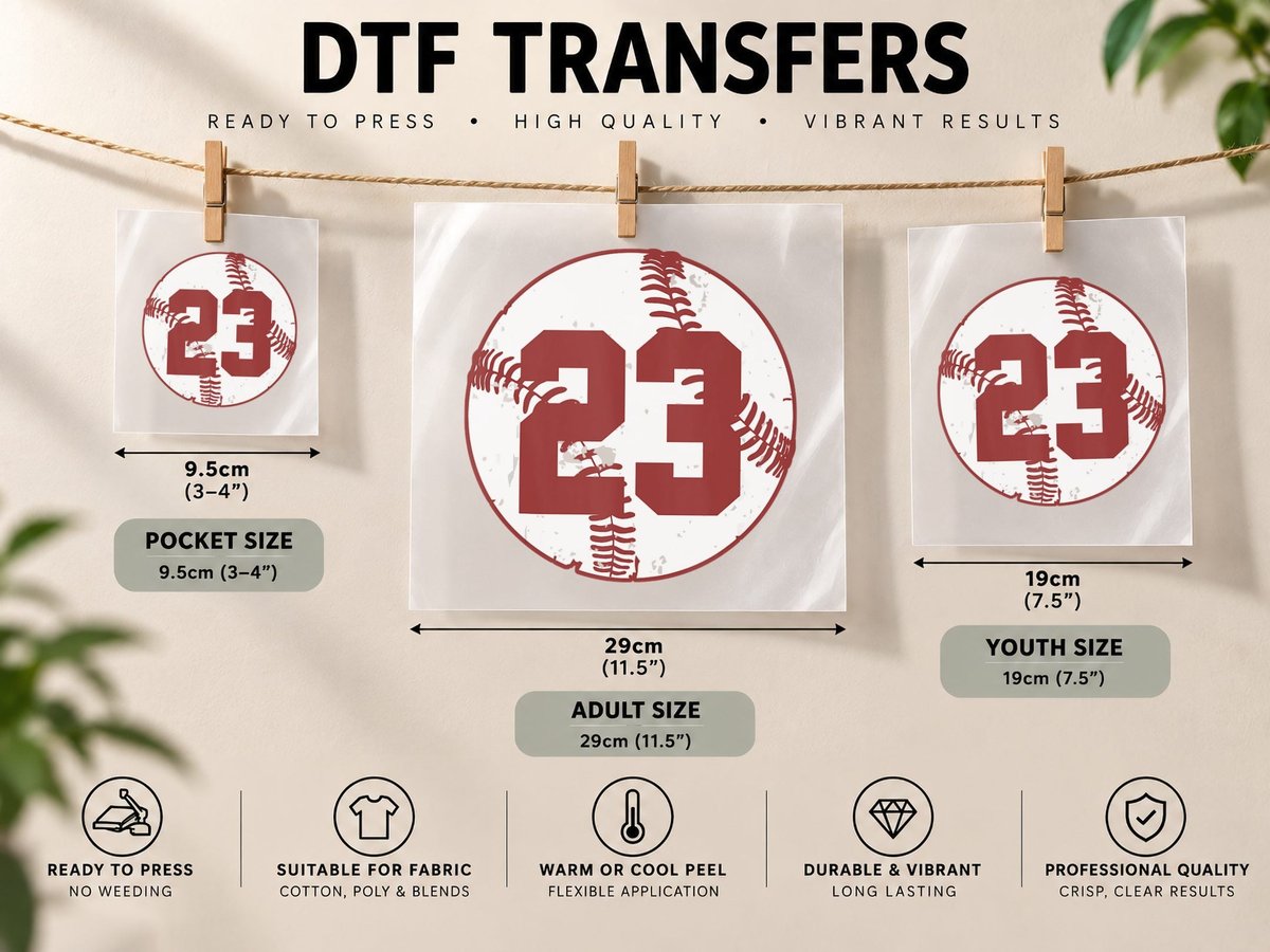 Vintage Baseball Number 23 Cool Softball Mom Gift Fan DTF Transfer Iron On