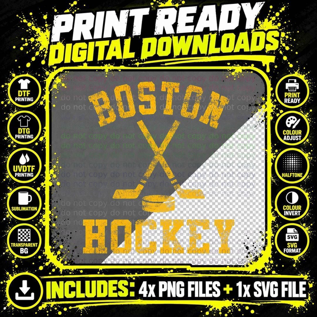 Vintage Boston Hockey T-Shirt Copy Png SVG Digital Bundle