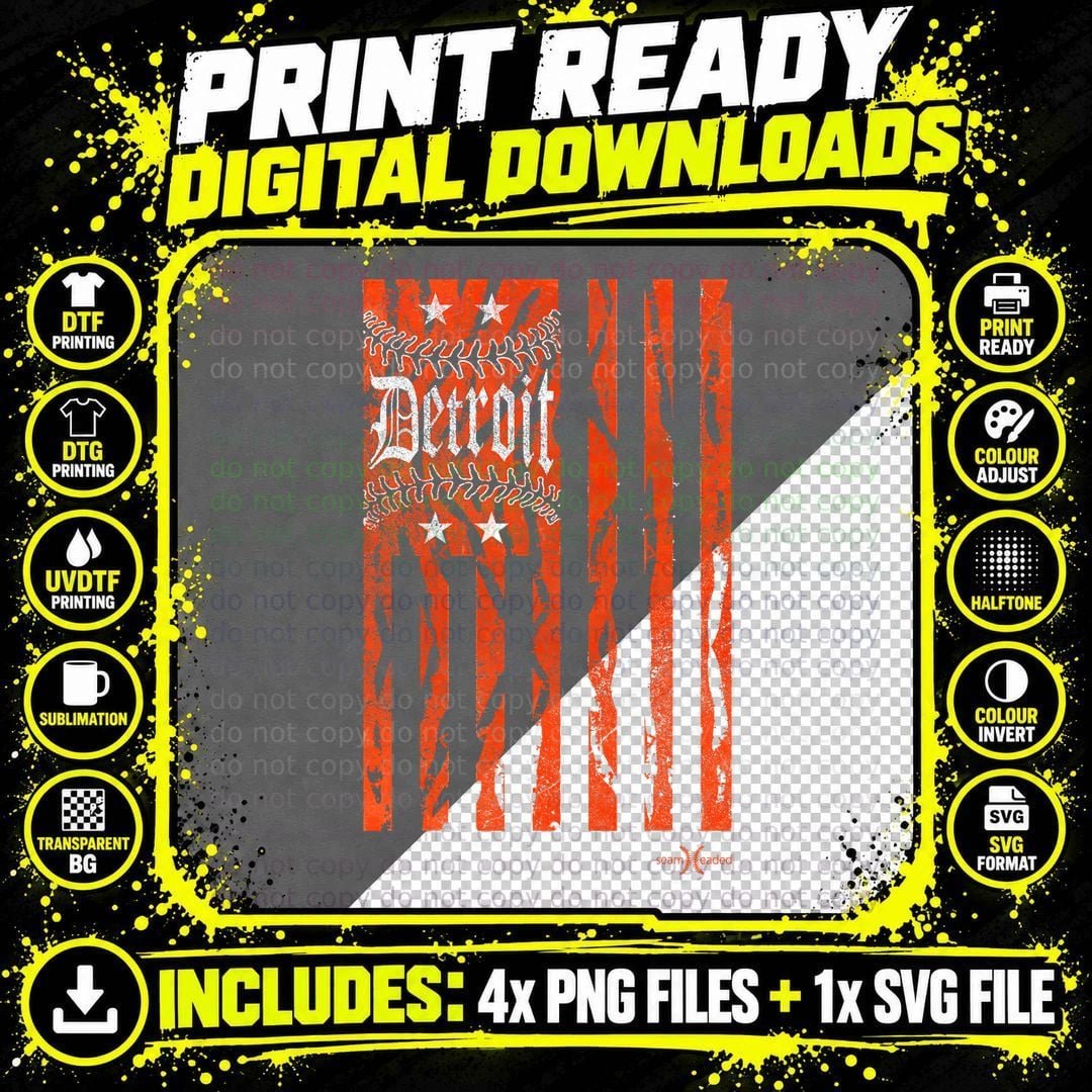 Vintage Detroit Baseball Flag with Tiger Stripes T-Shirt Png SVG Digital Bundle