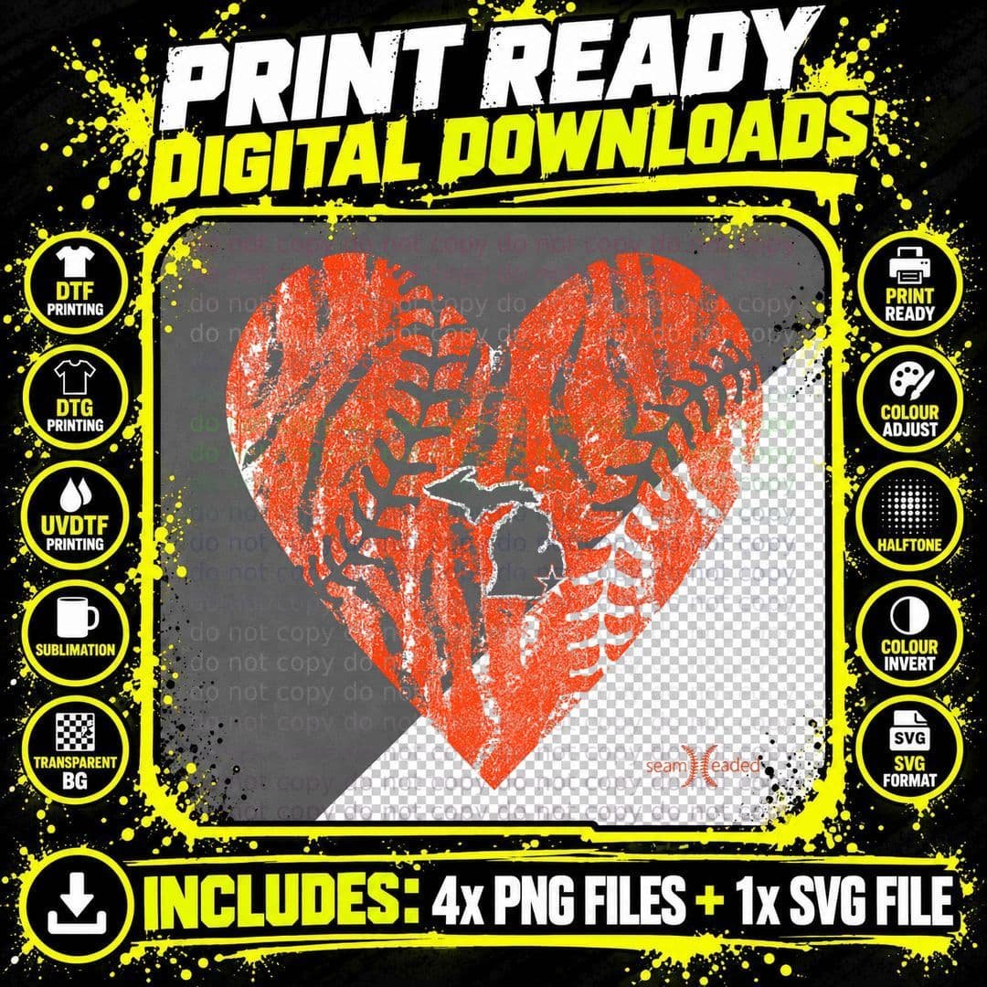 Vintage Detroit Baseball Heart with Tiger Stripes T-Shirt Png SVG Digital Bundle