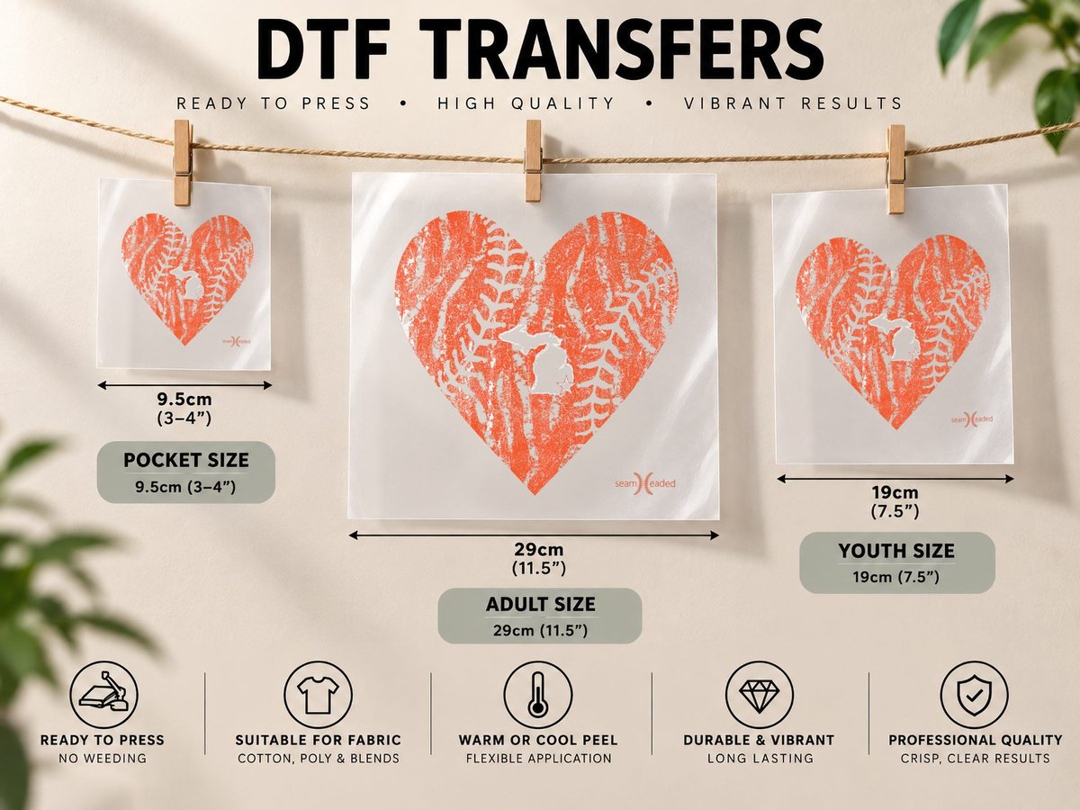 Vintage Detroit Baseball Heart with Tiger Stripes DTF Transfer Iron On