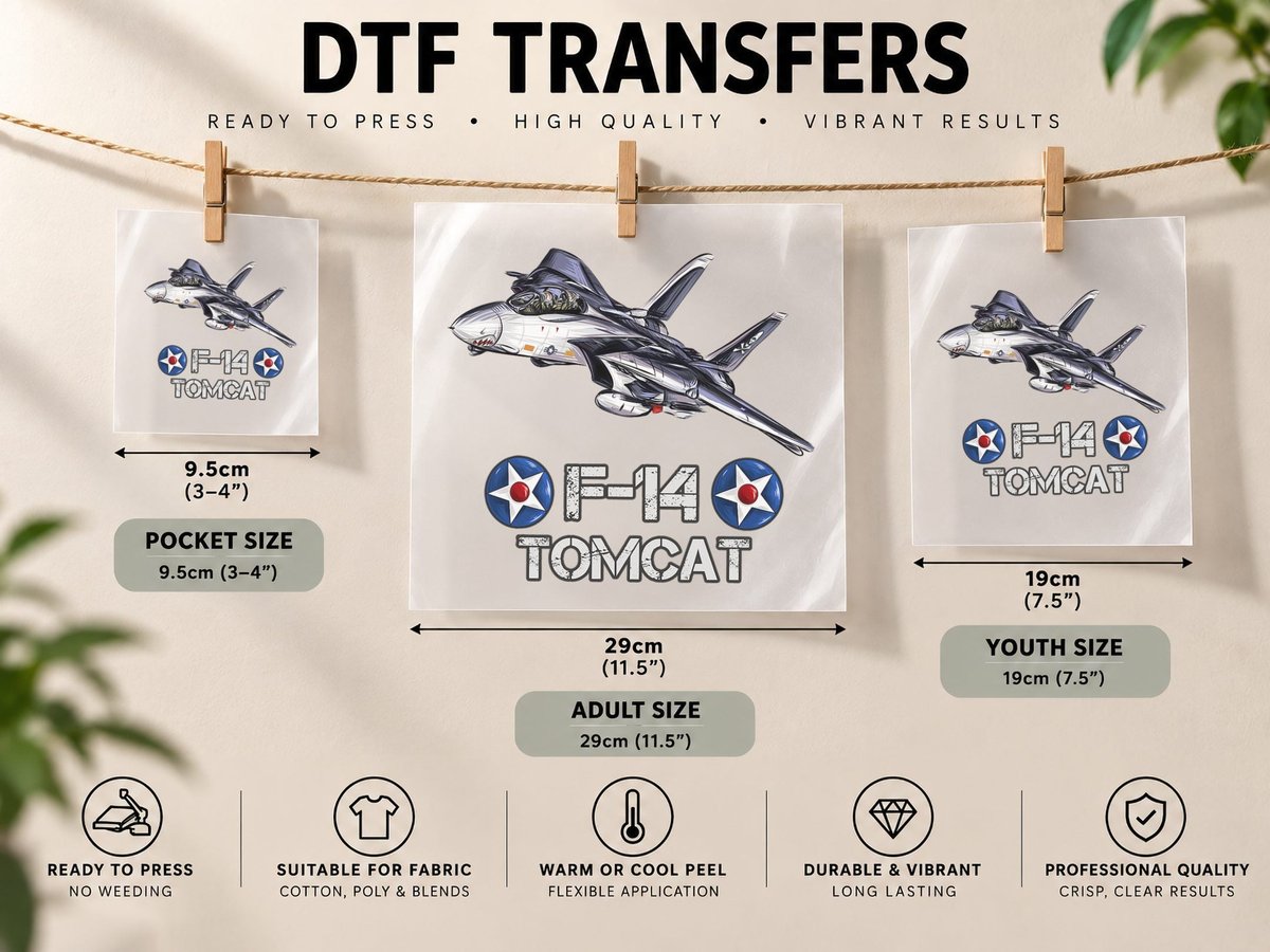 Vintage F-14 Tomcat Fighter Jet Military Aviation Gift Copy DTF Transfer Iron On
