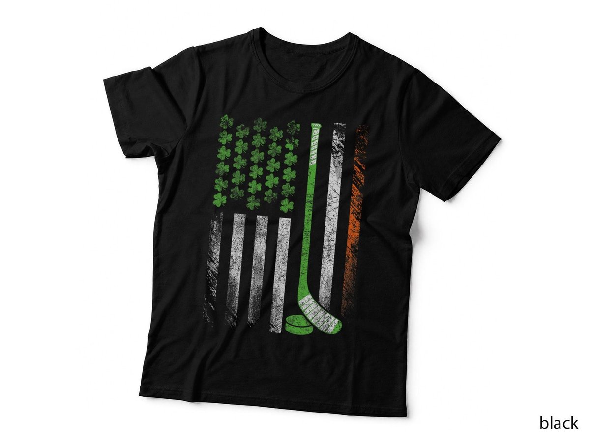 Vintage Hockey St Patricks Day American Flag Shamrock T-Shirt