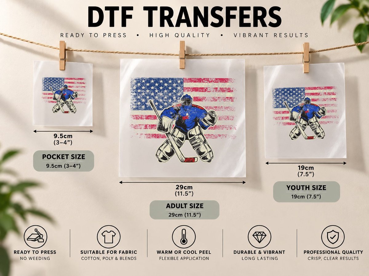 Vintage Ice Hockey Goalie USA Flag Gift for Goalie DTF Transfer Iron On