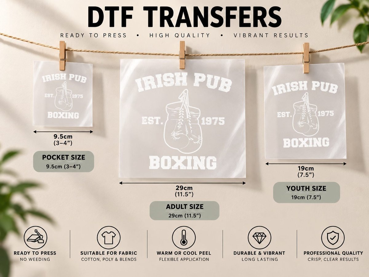 Vintage Irish Pub Est 1975 Boxing Days DTF Transfer Iron On