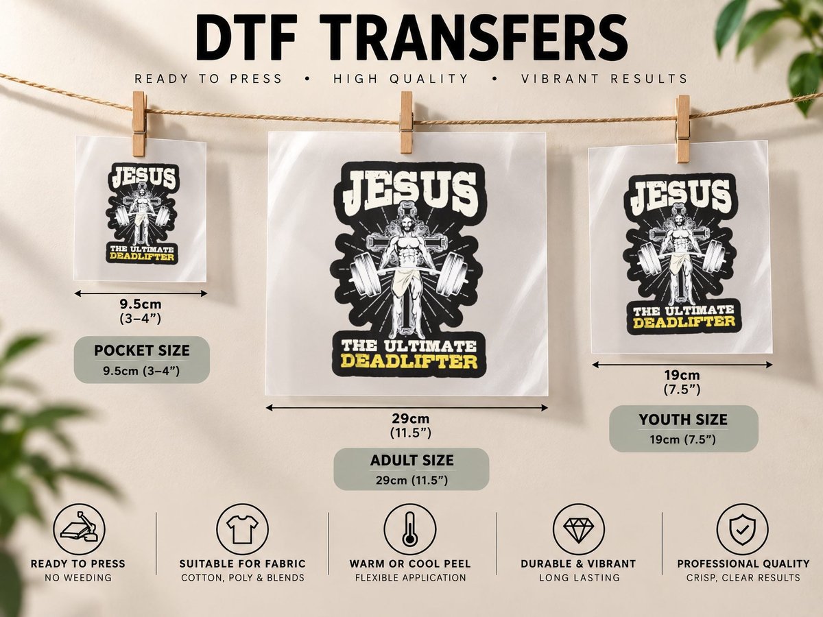 Vintage Jesus the Ultimate Deadlifter Funny Christian Gym DTF Transfer Iron On