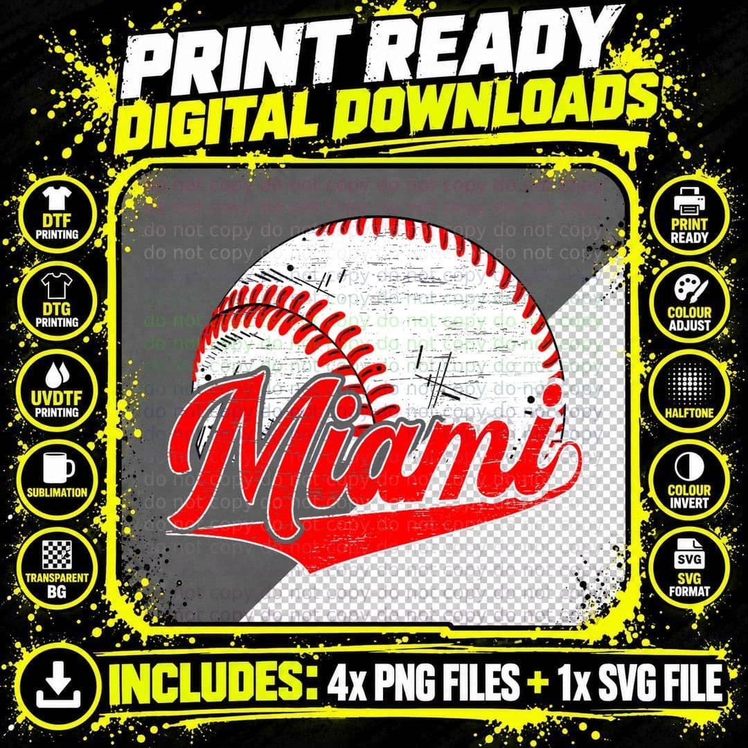 Vintage Miami Cityscape Baseball Lovers Men Women T-Shirt Png SVG Digital Bundle