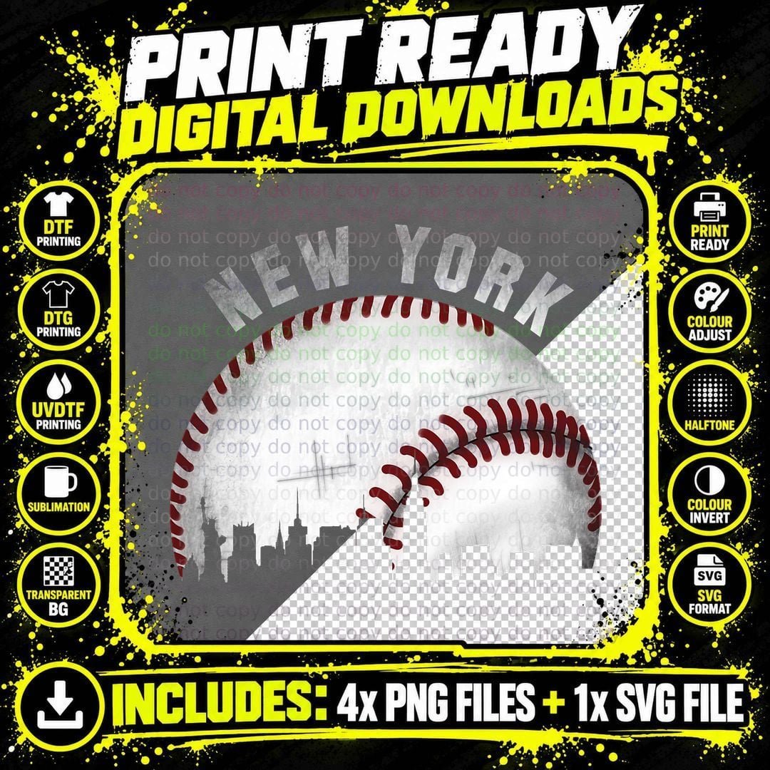 Vintage New York Skyline City Baseball T-Shirt Png SVG Digital Bundle