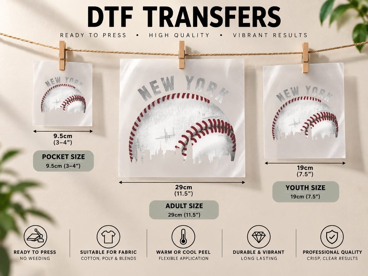 Vintage New York Skyline City Baseball DTF Transfer Iron On
