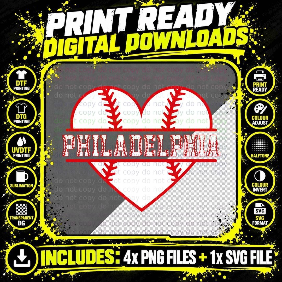 Vintage Philadelphia Baseball Skyline Retro Philly Png SVG Digital Bundle