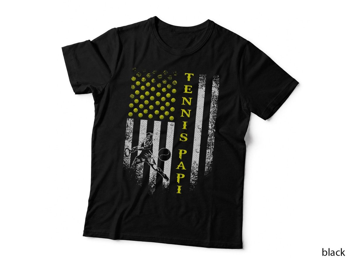 Vintage USA American Flag Proud Tennis Papi Silhouette T-Shirt