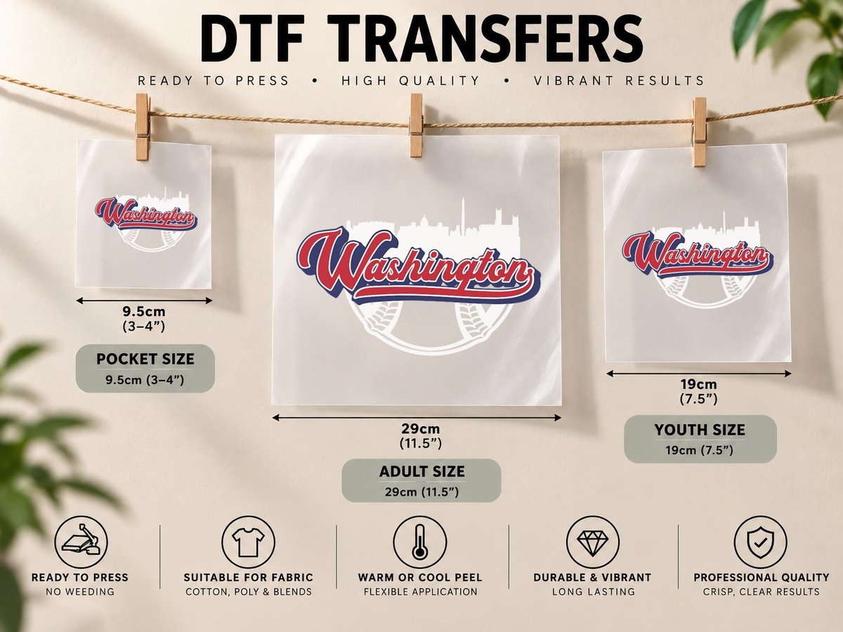 Washington DC Baseball Downtown City Skyline Fan DTF Transfer Iron On
