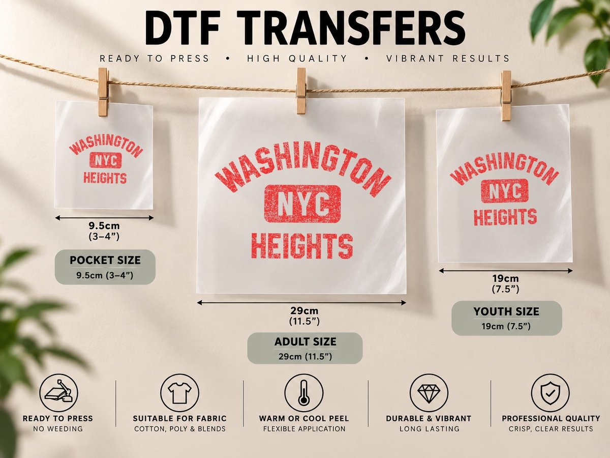 Washington Heights NYC Gym Style Distressed Red Print DTF Transfer Iron On