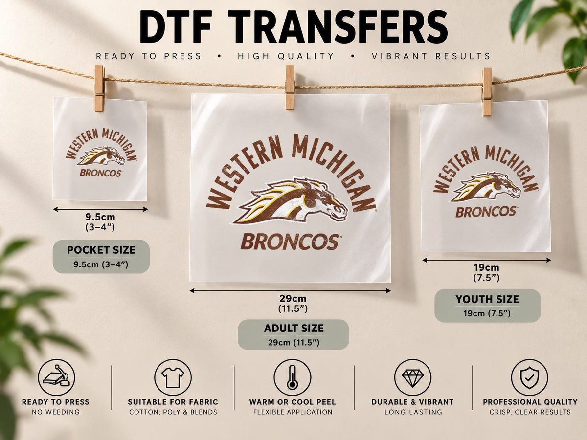 Western Michigan University Broncos Large DTF Transfer Iron On