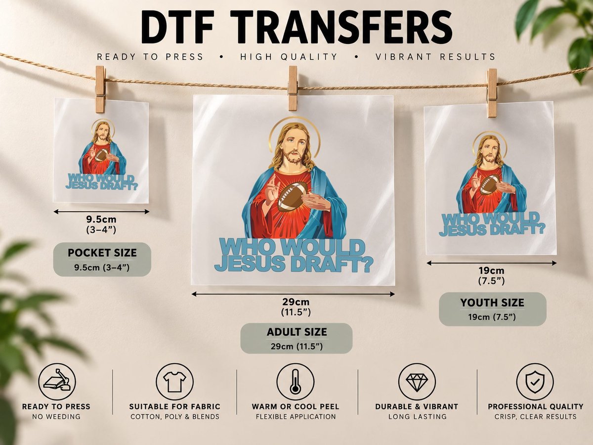 Who Would Jesus Draft Fantasy Football Jesus DTF Transfer Iron On
