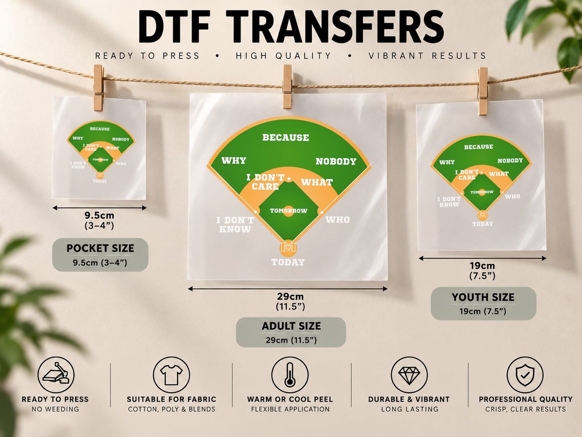 Who's on First Baseball Diamond Fielding Card T DTF Transfer Iron On