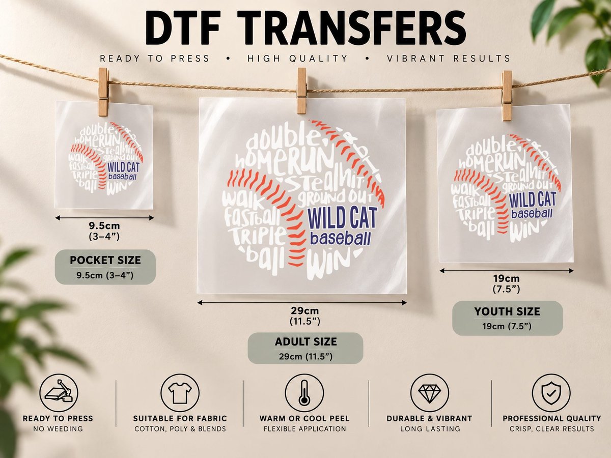 Widecat Baseball, Diamond Field, Softball Vibes DTF Transfer Iron On