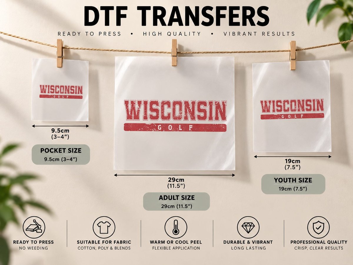 Wisconsin Golf Red Vintage Text Premium DTF Transfer Iron On