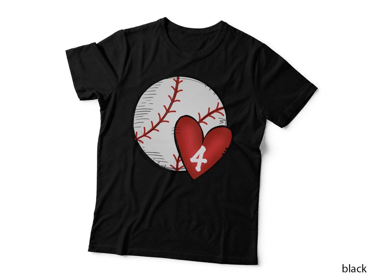 Womens Custom Baseball Mom Number 4 Heart for Mom, Mommy T-Shirt