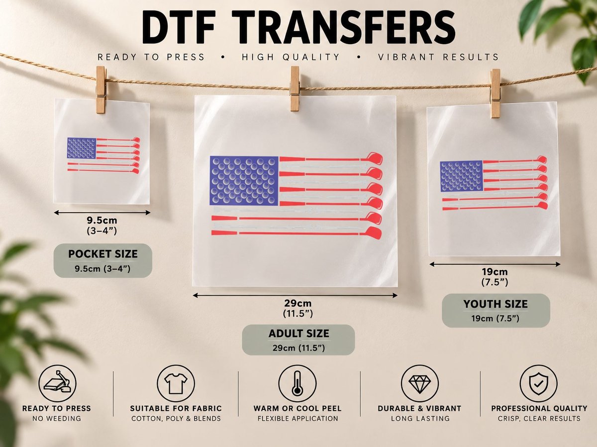 Womens Golf American Flag Patriotic 4th of July for Men DTF Transfer Iron On