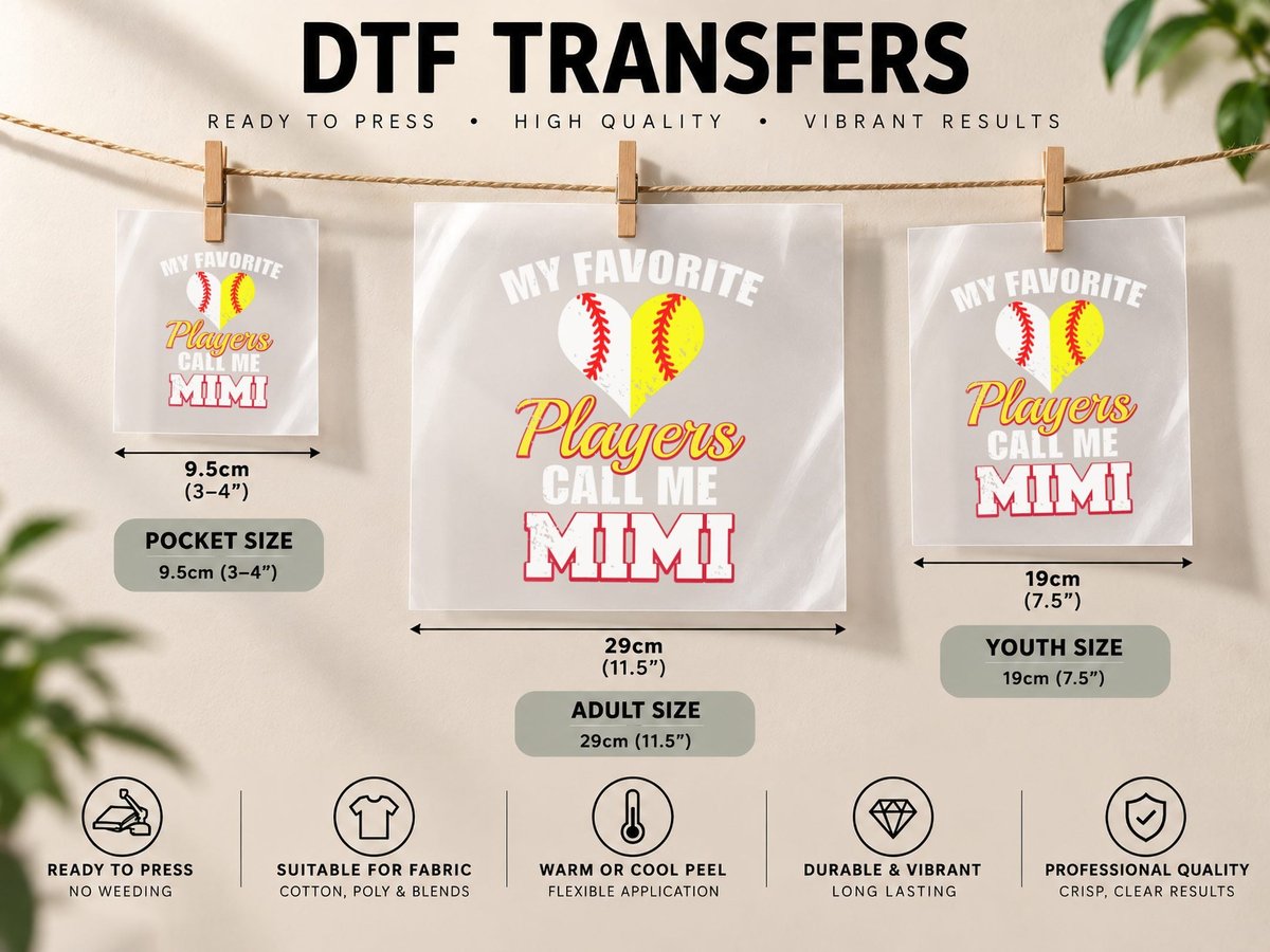Womens My Favorite Players Call Me Mimi Baseball Softball DTF Transfer Iron On