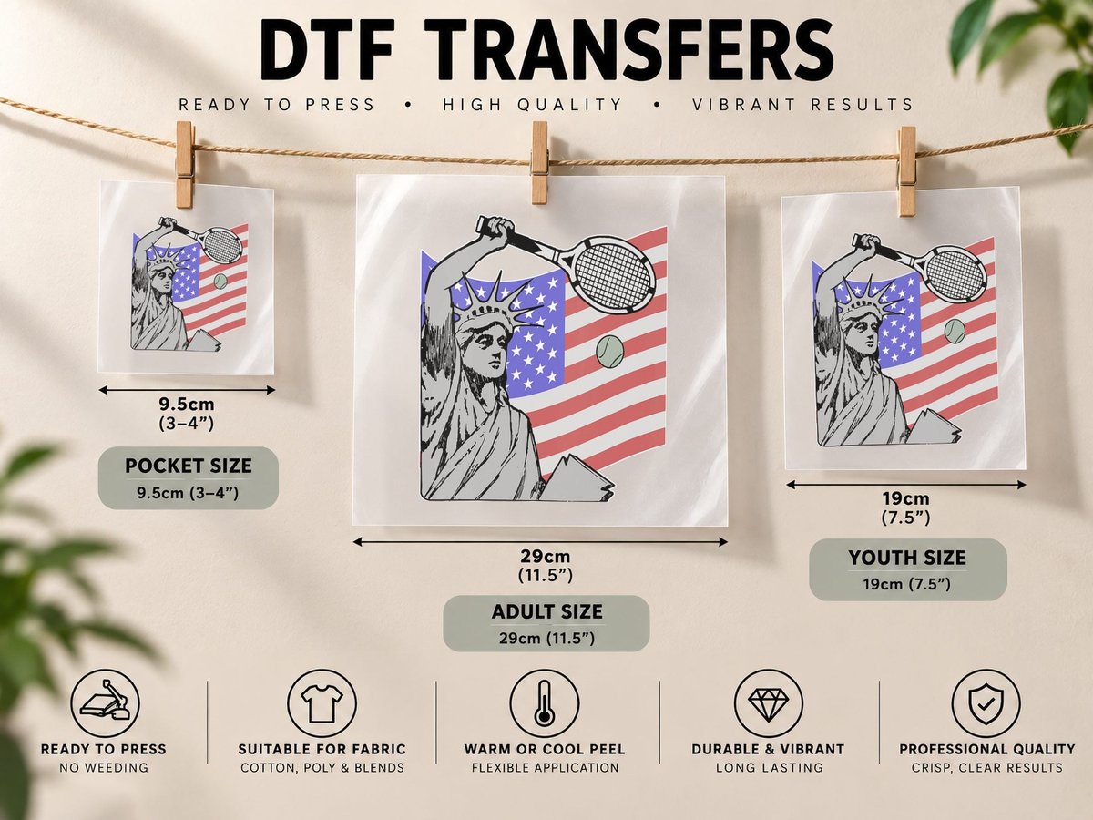 Womens Statue of Liberty USA Tennis Player and American DTF Transfer Iron On