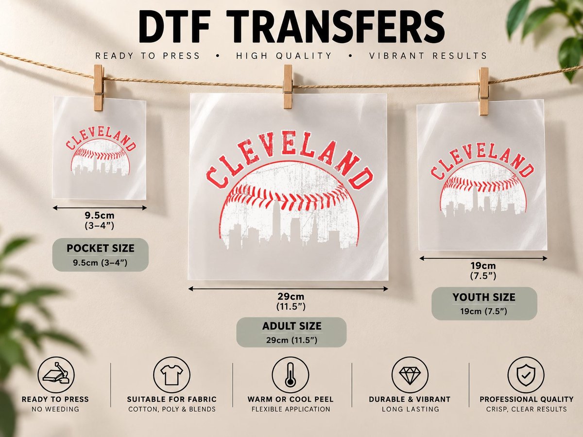 Womens Vintage Skyline Cleveland Baseball DTF Transfer Iron On