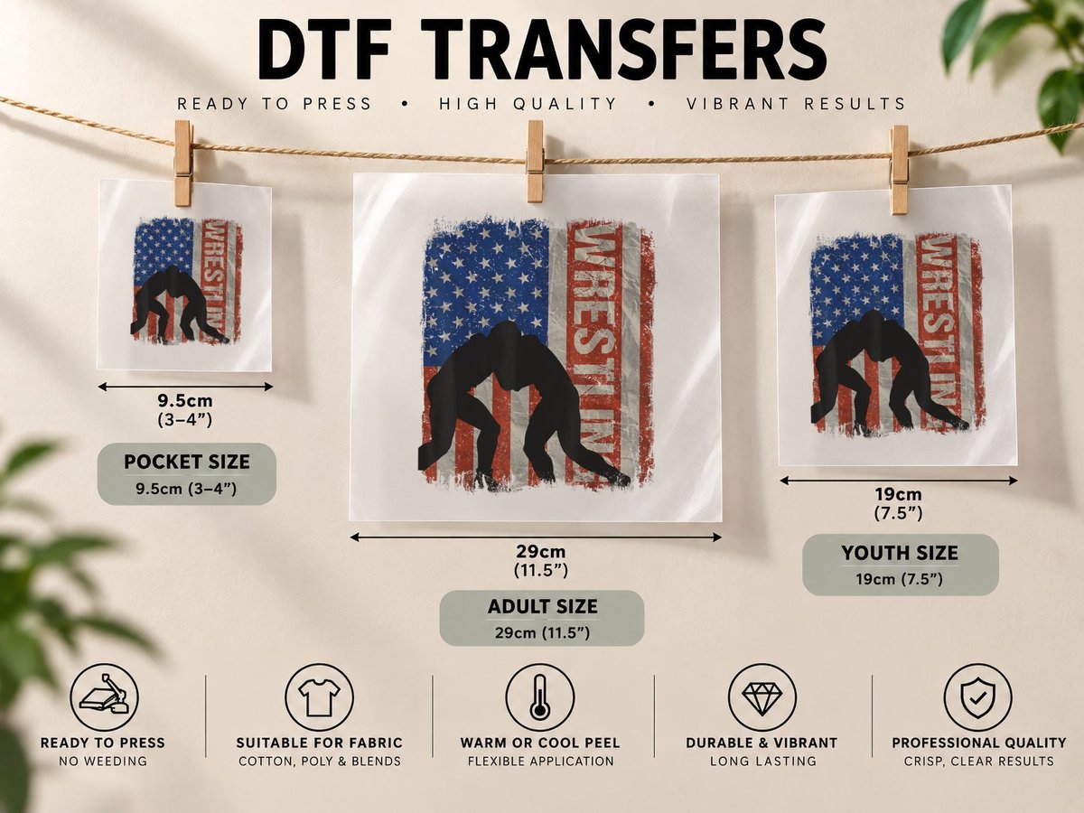 Wrestling USA American Flag Vintage 4th of July Gift DTF Transfer Iron On