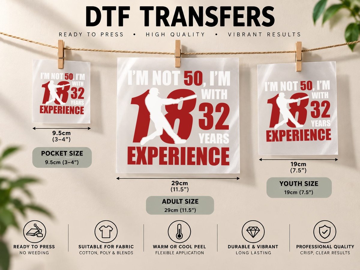 Years Baseball Experience, Team Spirit, Coach Life DTF Transfer Iron On