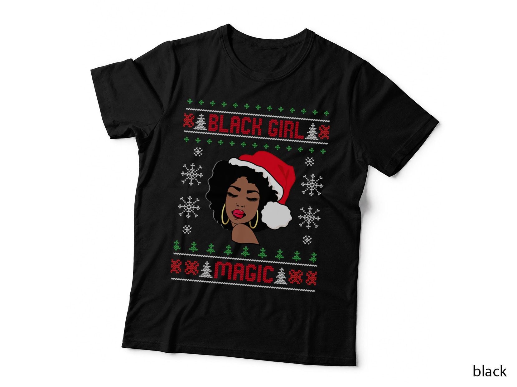 Afro Santa Claus Black Girl Magic Ugly Christmas Melanin T-Shirt