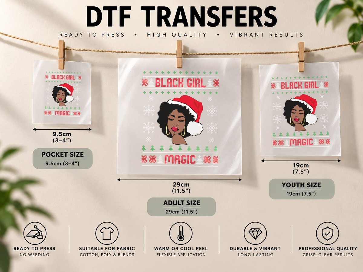 Afro Santa Claus Black Girl Magic Ugly Christmas Melanin DTF Transfer Iron On