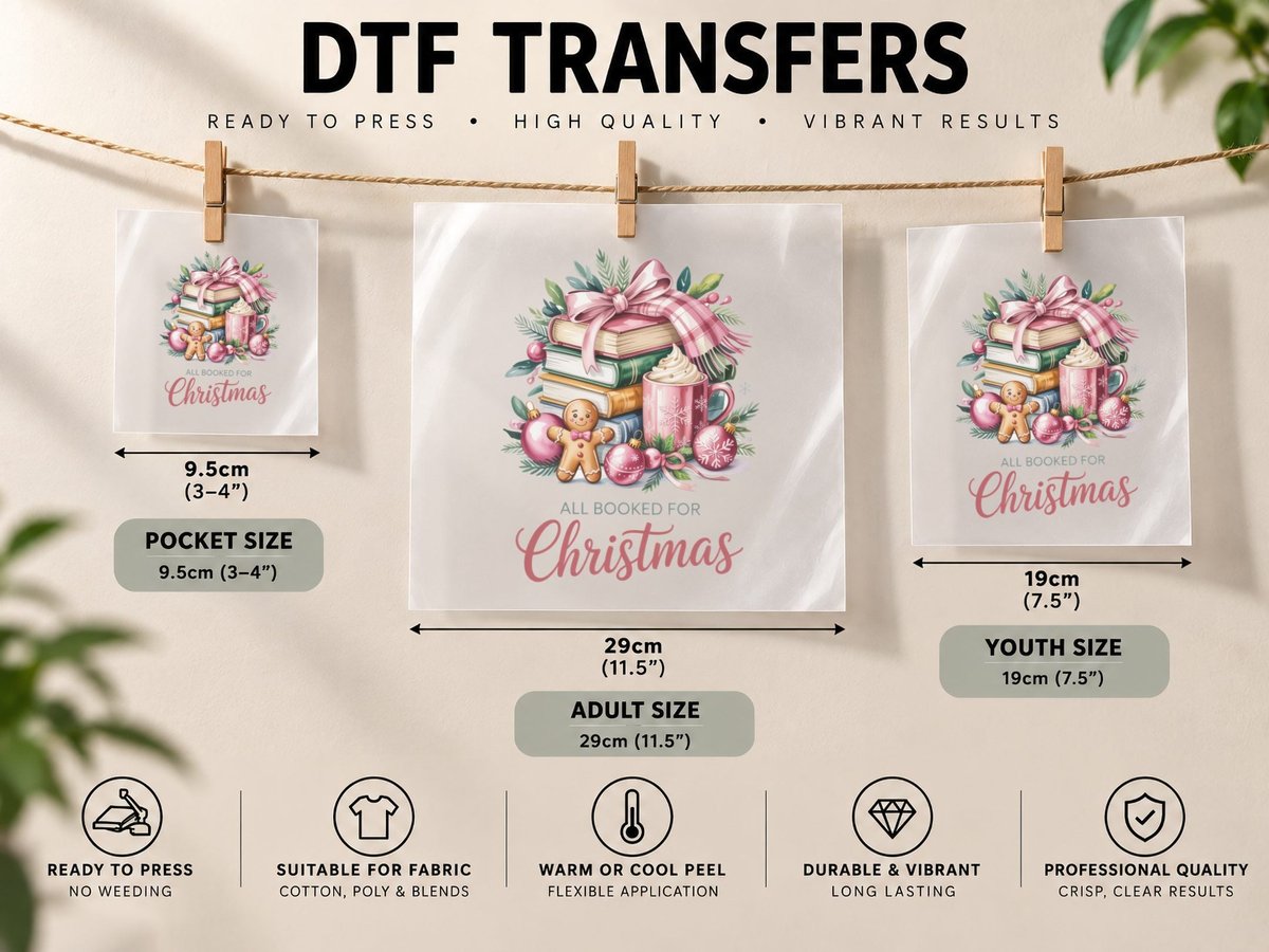 All Booked for Christmas Design, Funny Xmas DTF Transfer Iron On