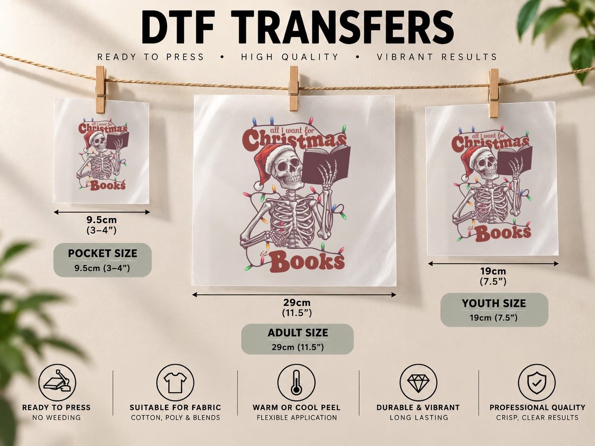 All I Want for Christmas Is Books Christmas, Funny Xmas DTF Transfer Iron On