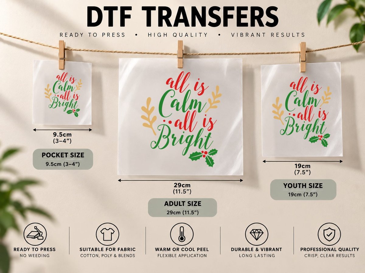All Is Calm All Is Bright DTF Transfer Iron On