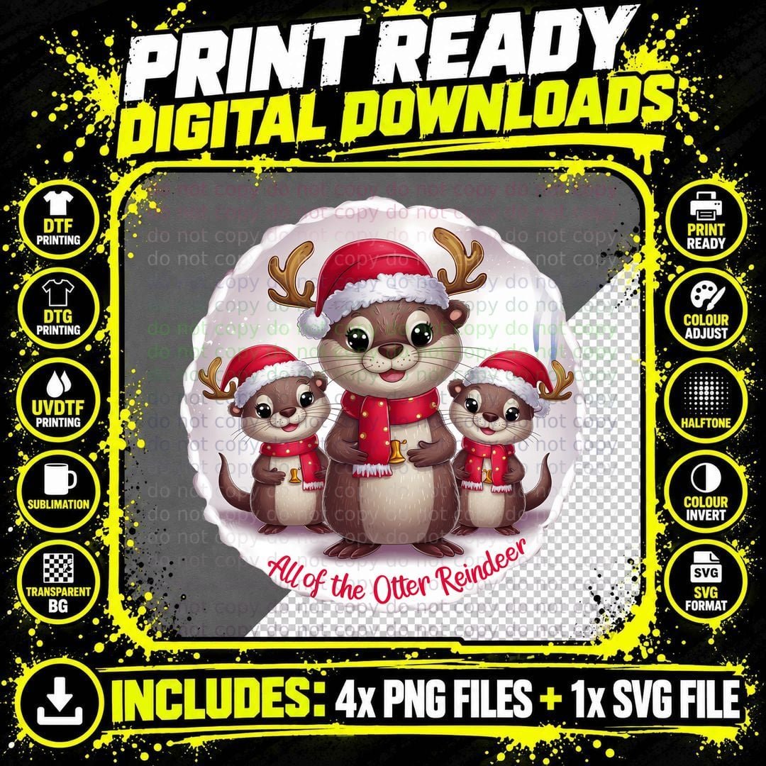 All of the Otter Reindeer Christmas T-Shirt Png SVG Digital Bundle