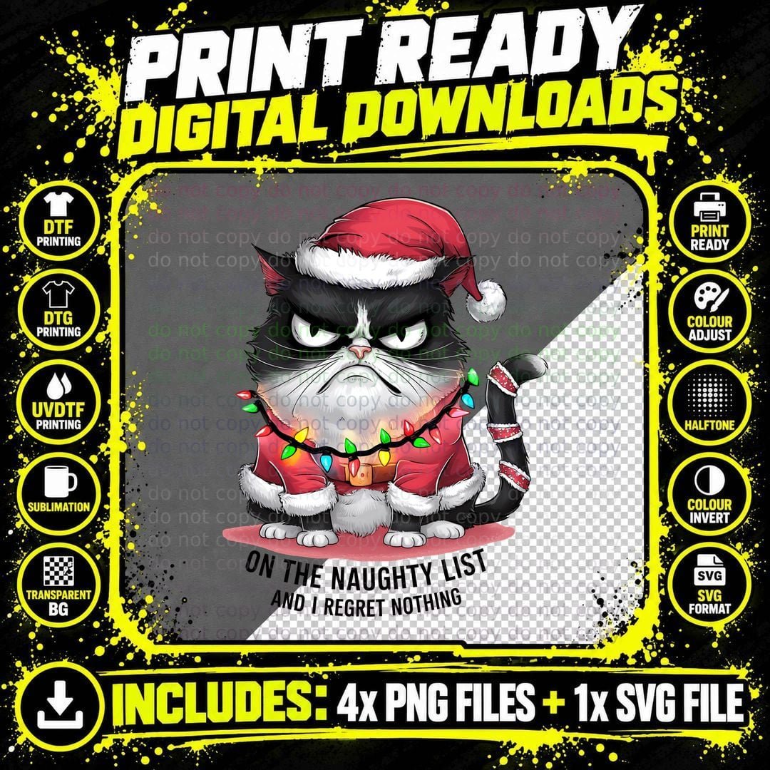 Angry Christmas Cat Christmas T-Shirt Png SVG Digital Bundle