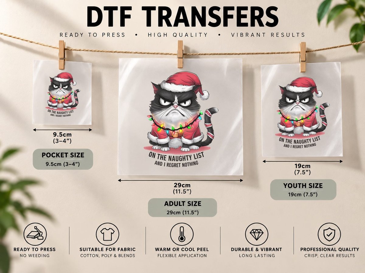 Angry Christmas Cat Christmas, Funny Xmas Graphic DTF Transfer Iron On