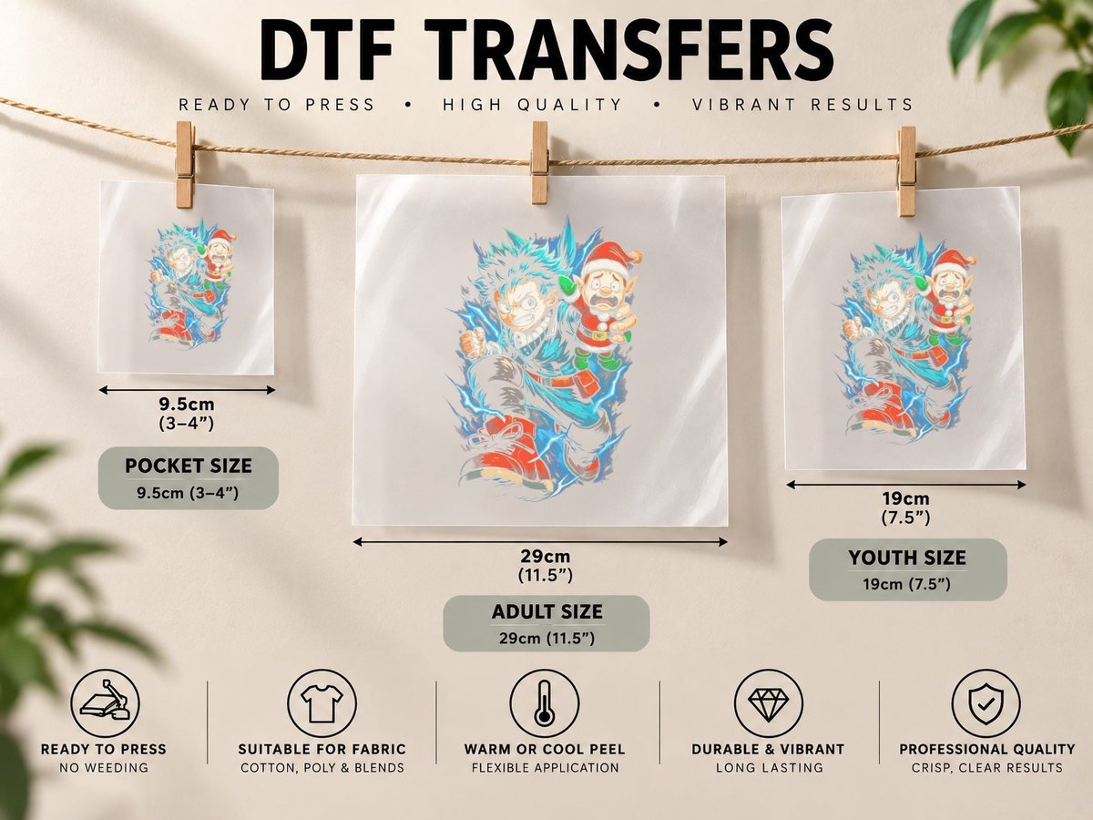 Anime Character with Santa Spiky Hair Halftone Christmas DTF Transfer Iron On
