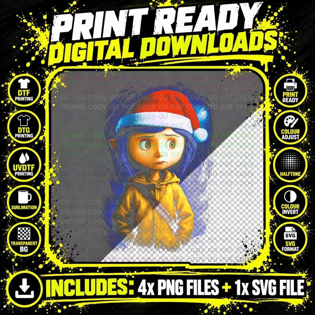 Anime Winter Character Yellow Coat Halftone Christmas Png SVG Digital Bundle