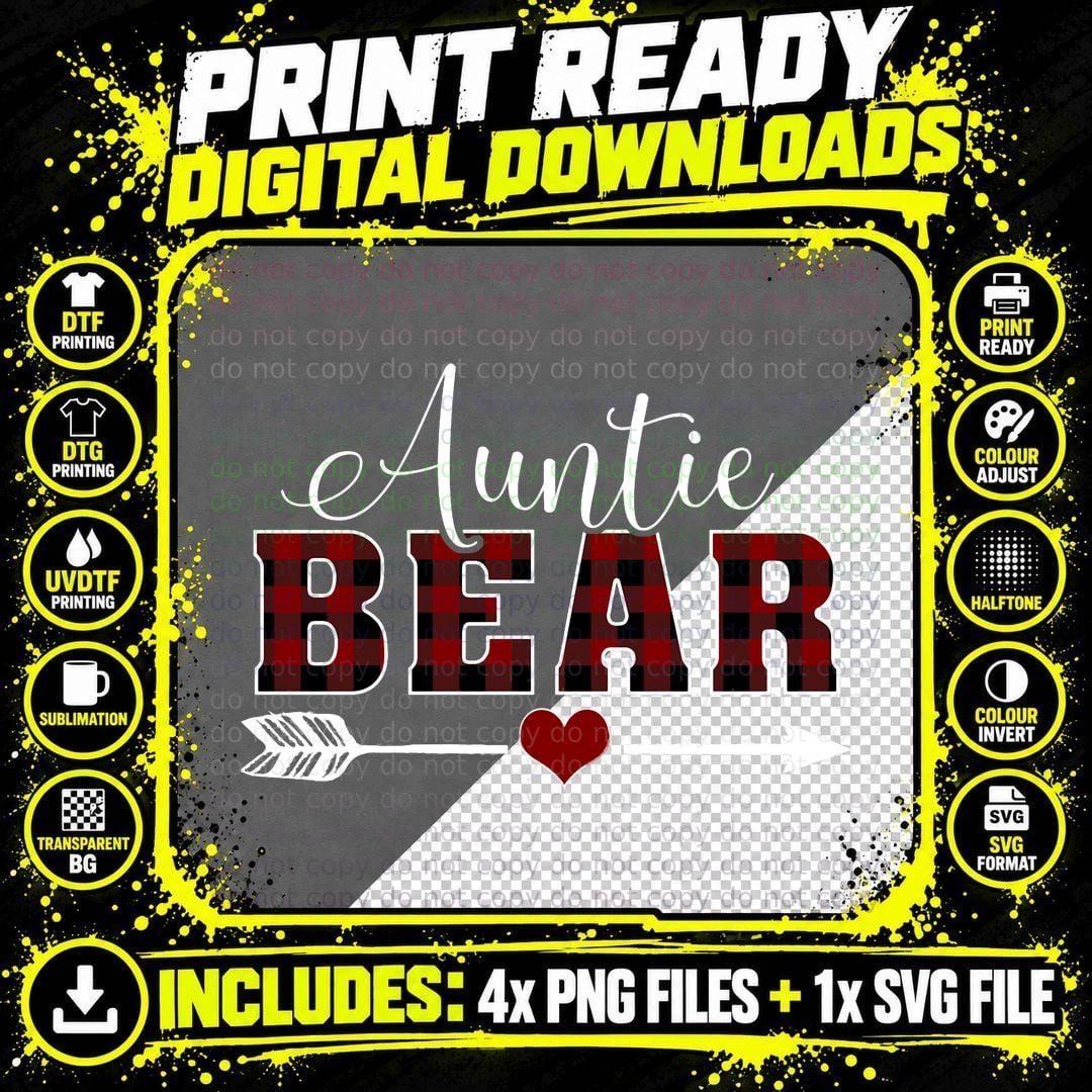 Auntie Bear Buffalo Plaid Arrow Heart Aunt Christmas Png SVG Digital Bundle