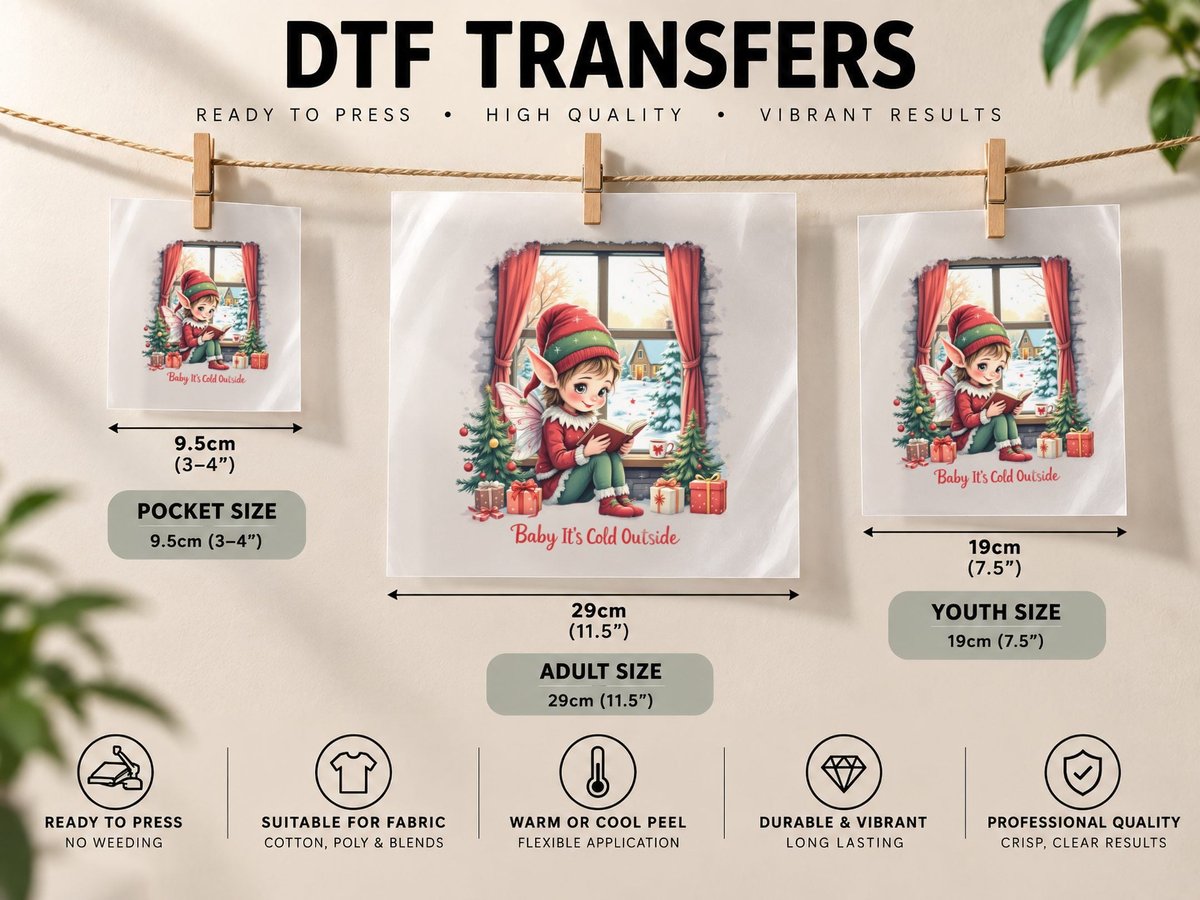 Baby It's Cold Outside Coffee, Christmas Elf Reading by DTF Transfer Iron On