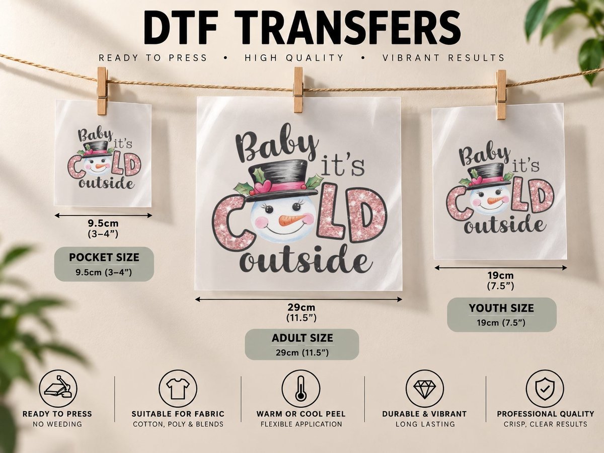 Baby It's Cold Outside Winter, Snowman Wearing Top Hat DTF Transfer Iron On